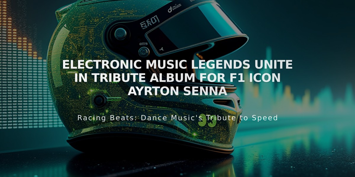 Electronic Music Legends Unite in Tribute Album for F1 Icon Ayrton Senna