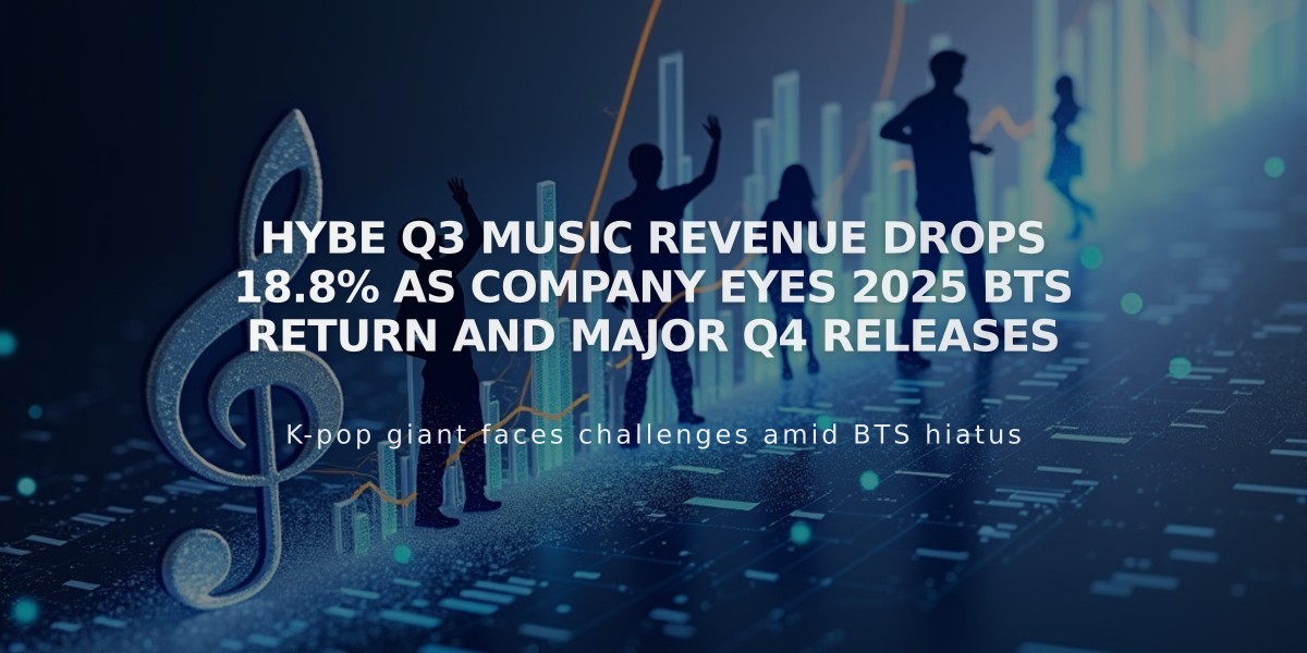 Hybe Q3 Music Revenue Drops 18.8% as Company Eyes 2025 BTS Return and Major Q4 Releases