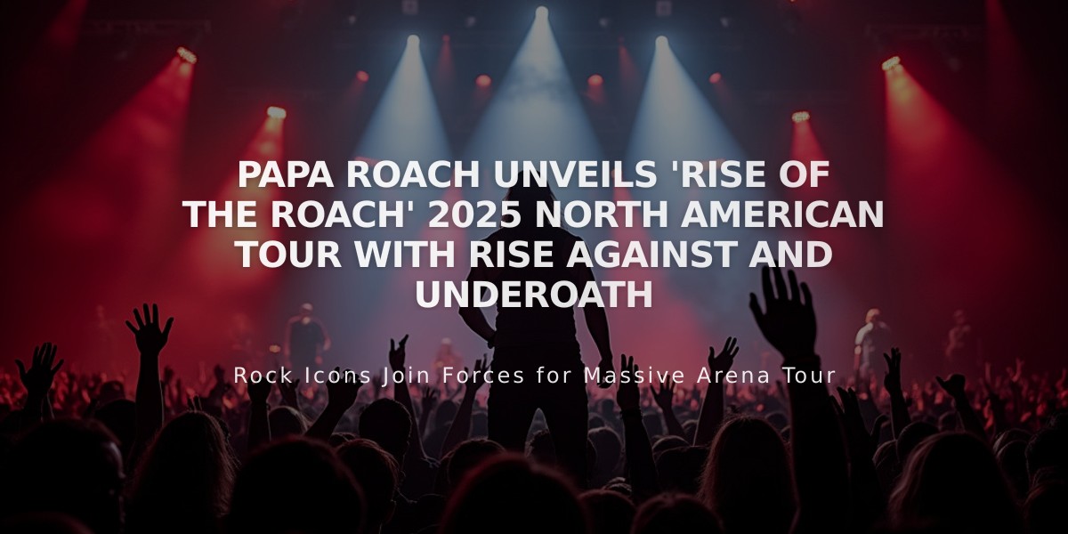 Papa Roach Unveils 'Rise of the Roach' 2025 North American Tour with Rise Against and Underoath