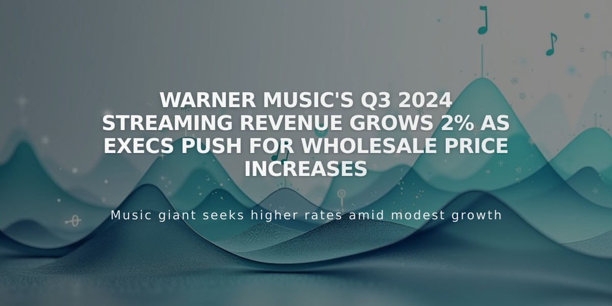 Warner Music's Q3 2024 Streaming Revenue Grows 2% as Execs Push for Wholesale Price Increases