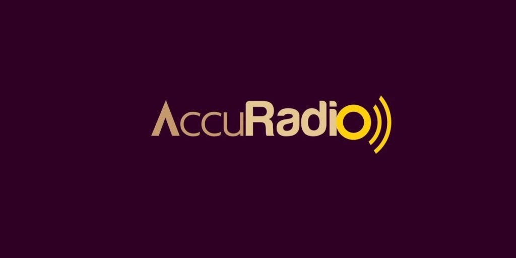 AccuRadio white logo on black