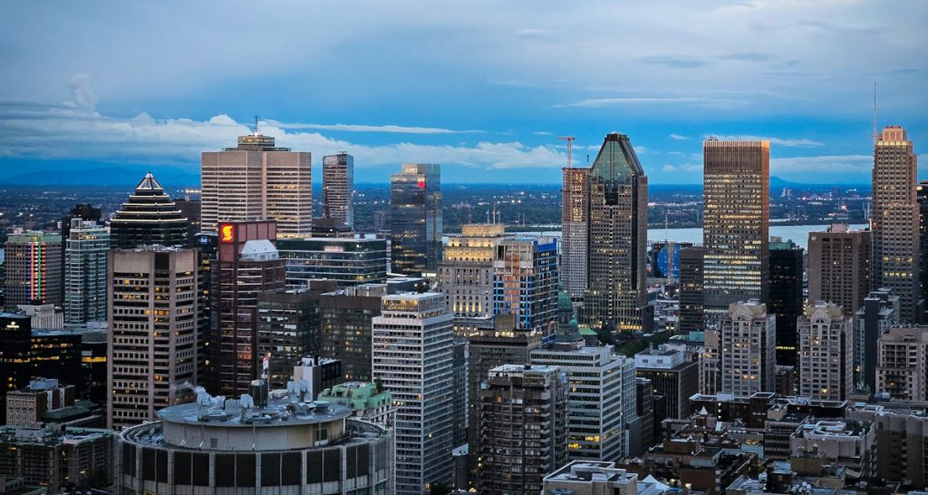 Aerial view of downtown Montreal buildings