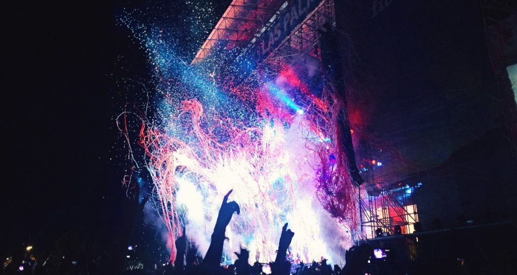 Confetti rains at concert performance