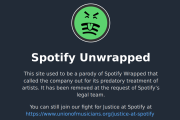 Spotify Unwrapped shutdown notice webpage