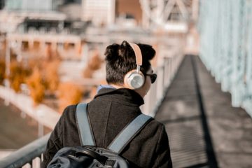 Person streaming music while walking