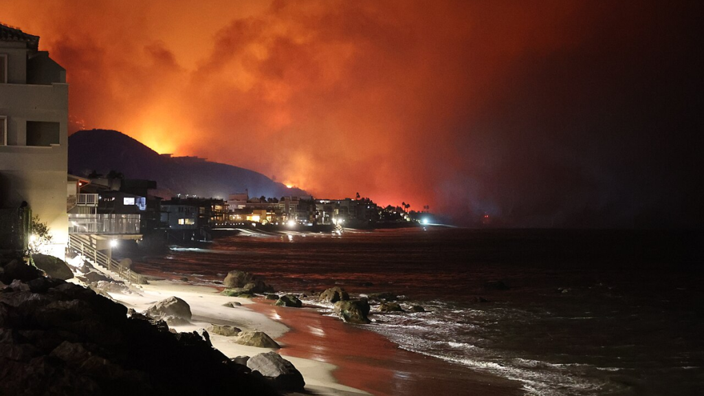 Los Angeles coastal town during wildfire