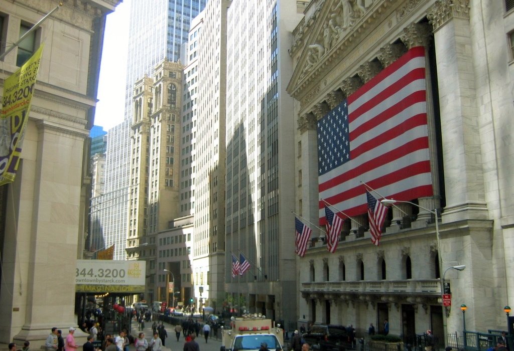 American flag on Wall Street