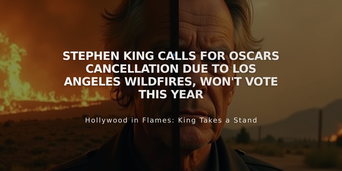 Stephen King Calls for Oscars Cancellation Due to Los Angeles Wildfires, Won't Vote This Year