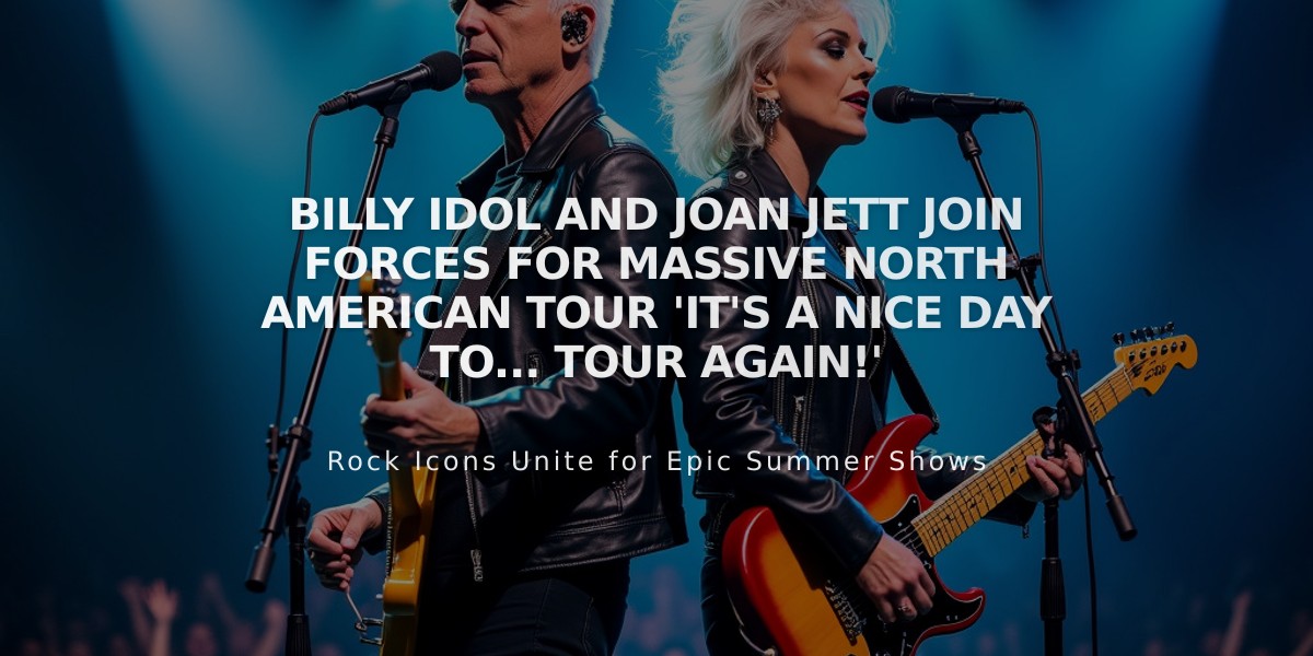 Billy Idol and Joan Jett Join Forces for Massive North American Tour 'It's A Nice Day To... Tour Again!'