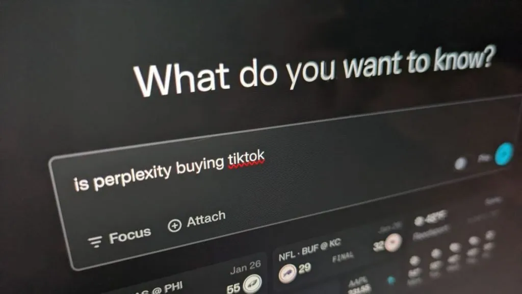 Search bar: "Is Perplexity buying TikTok?"