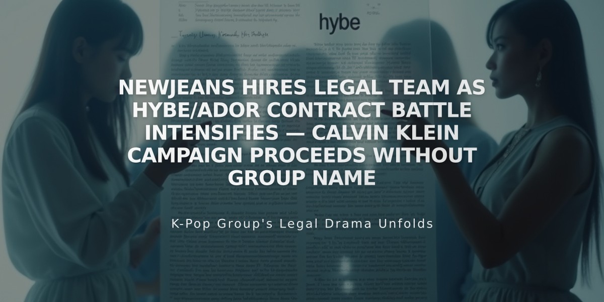 NewJeans Hires Legal Team as Hybe/Ador Contract Battle Intensifies — Calvin Klein Campaign Proceeds Without Group Name