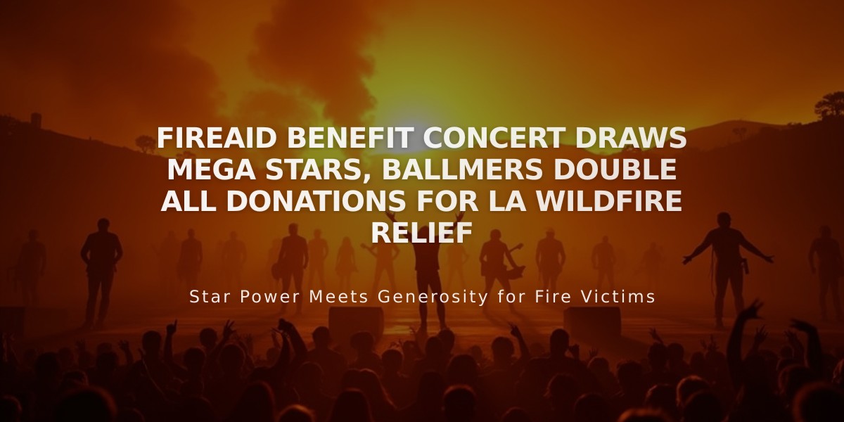 FireAid Benefit Concert Draws Mega Stars, Ballmers Double All Donations for LA Wildfire Relief