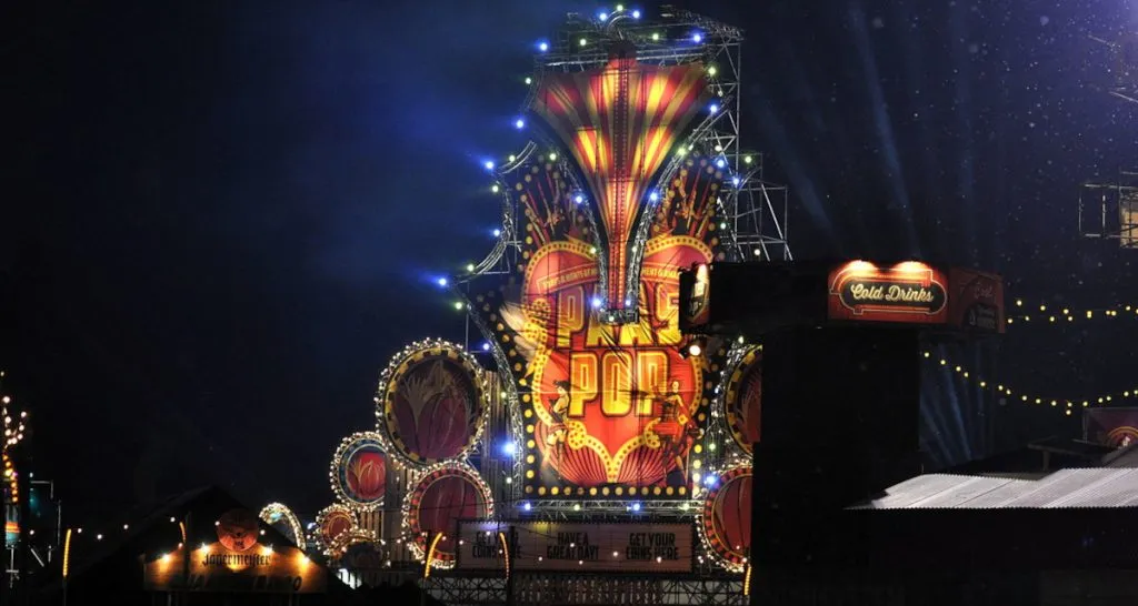 Illuminated pyramid stage at Paaspop festival