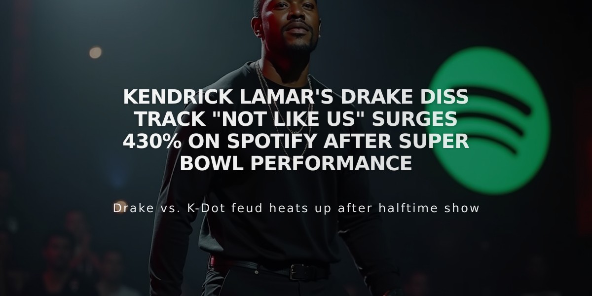 Kendrick Lamar's Drake Diss Track "Not Like Us" Surges 430% on Spotify After Super Bowl Performance