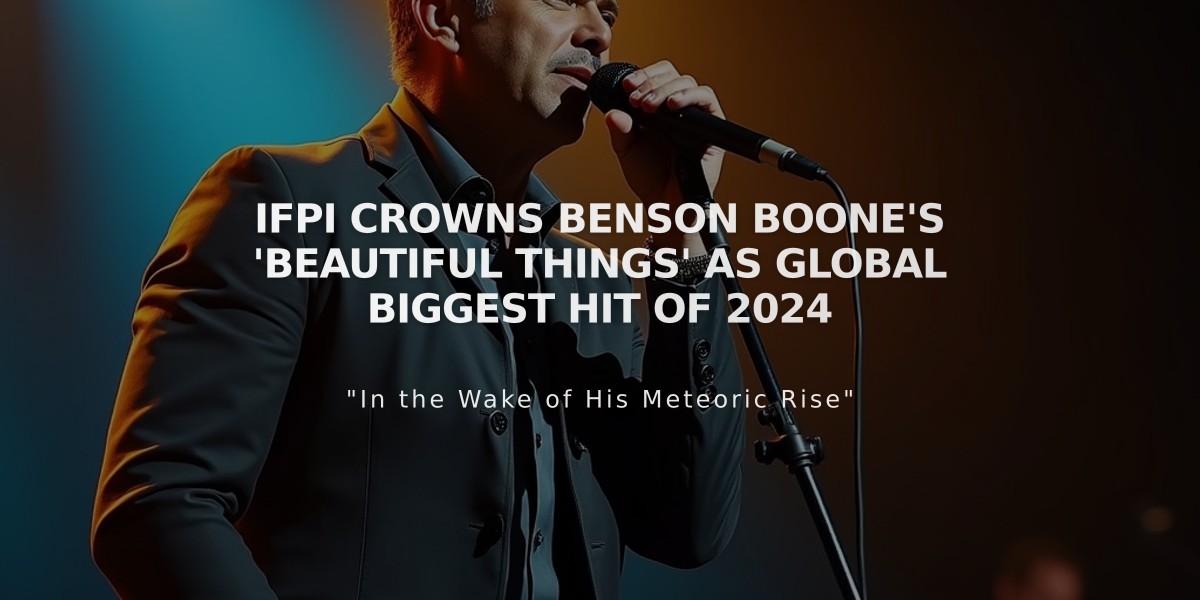 IFPI Crowns Benson Boone's 'Beautiful Things' as Global Biggest Hit of 2024