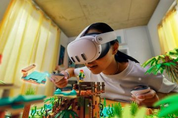 Woman using Meta VR headset