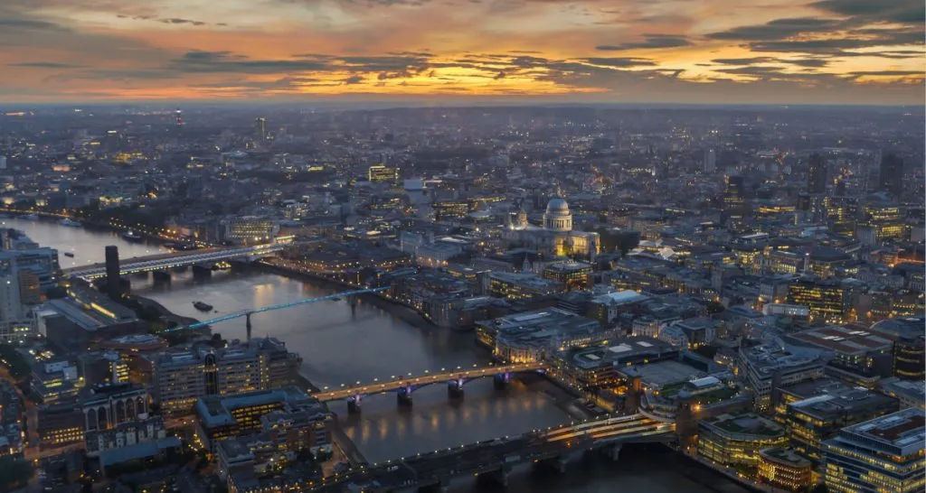 London cityscape at sunset