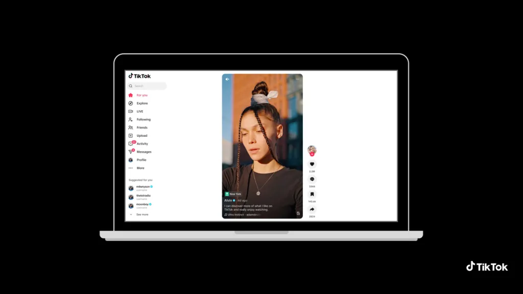 TikTok interface on laptop screen