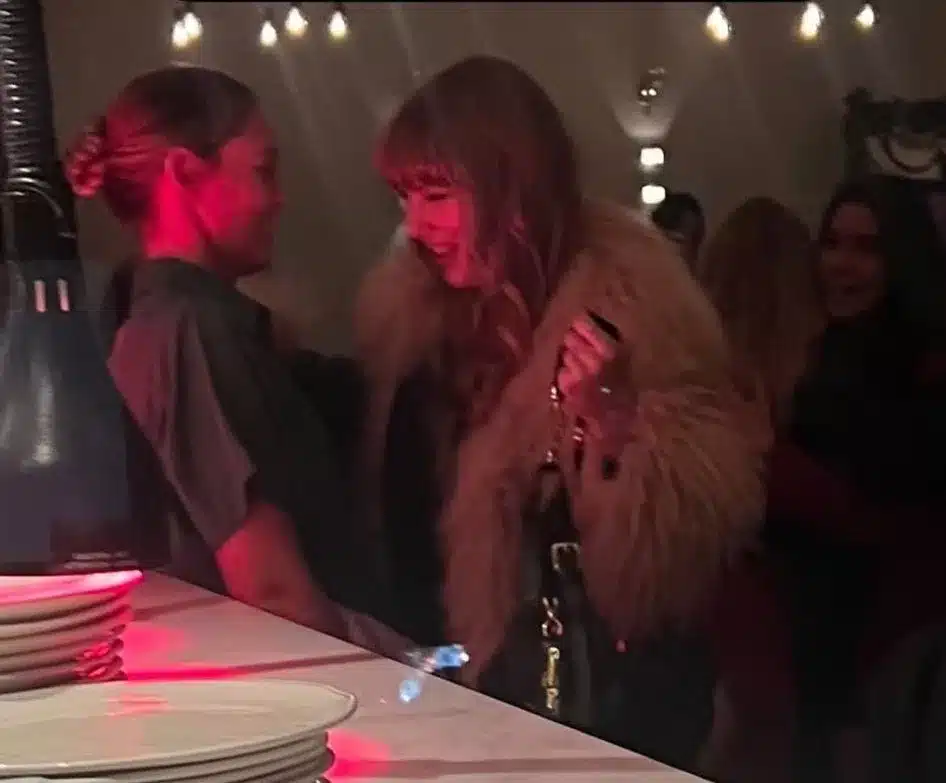 Taylor Swift and Kylie Kelce smiling