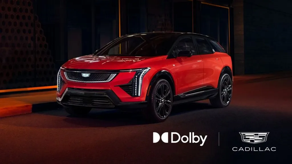 Red Cadillac with Dolby logo